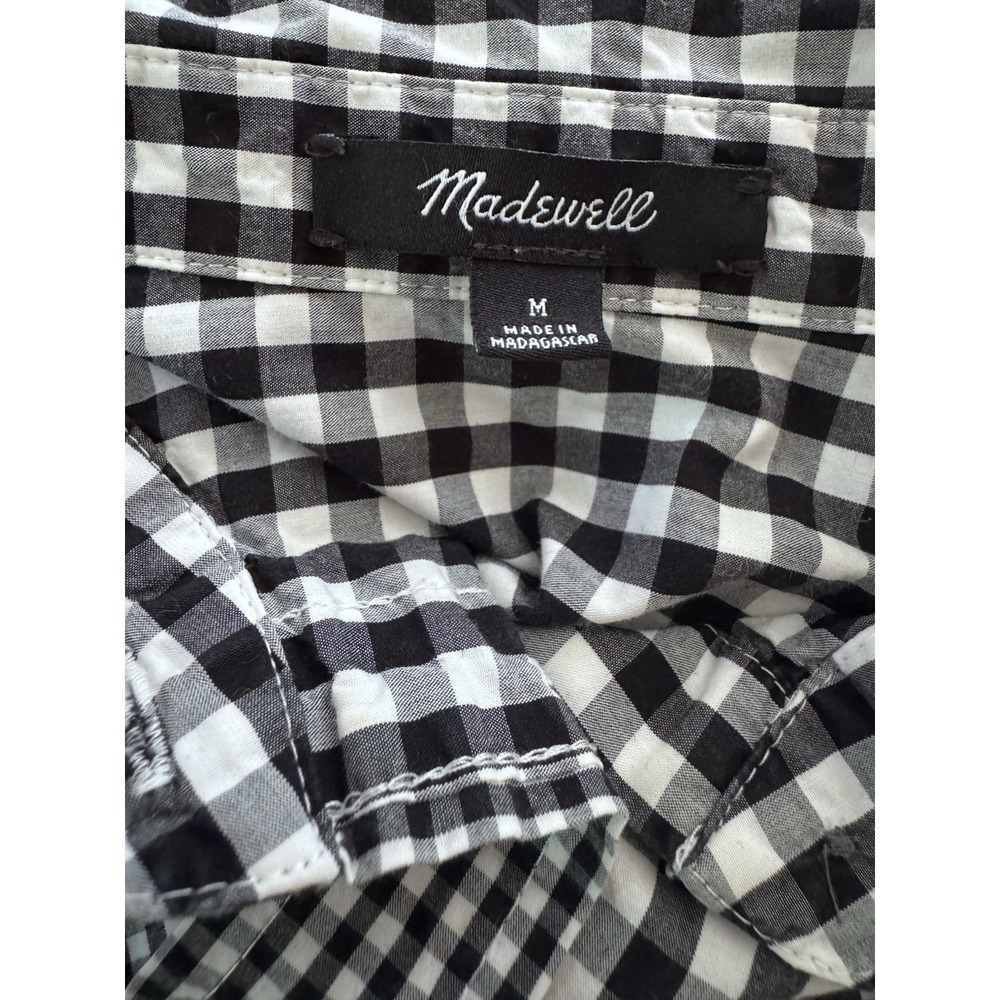 Madewell Gingham Ruffle Sleeve Shirt Black White Cotton Sz M Cottagecore - Picture 5 of 9